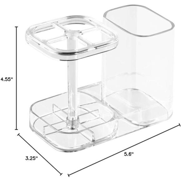 Divided Toothbrush Holder Bathroom Countertop Organizer BPA Free Plastic Clear - Picture 3 of 6